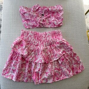 SHEIN Pink and White Skirt Set